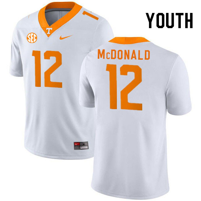 Youth #12 Tamarion McDonald Tennessee Volunteers College Football Jerseys Stitched Sale-White - Click Image to Close